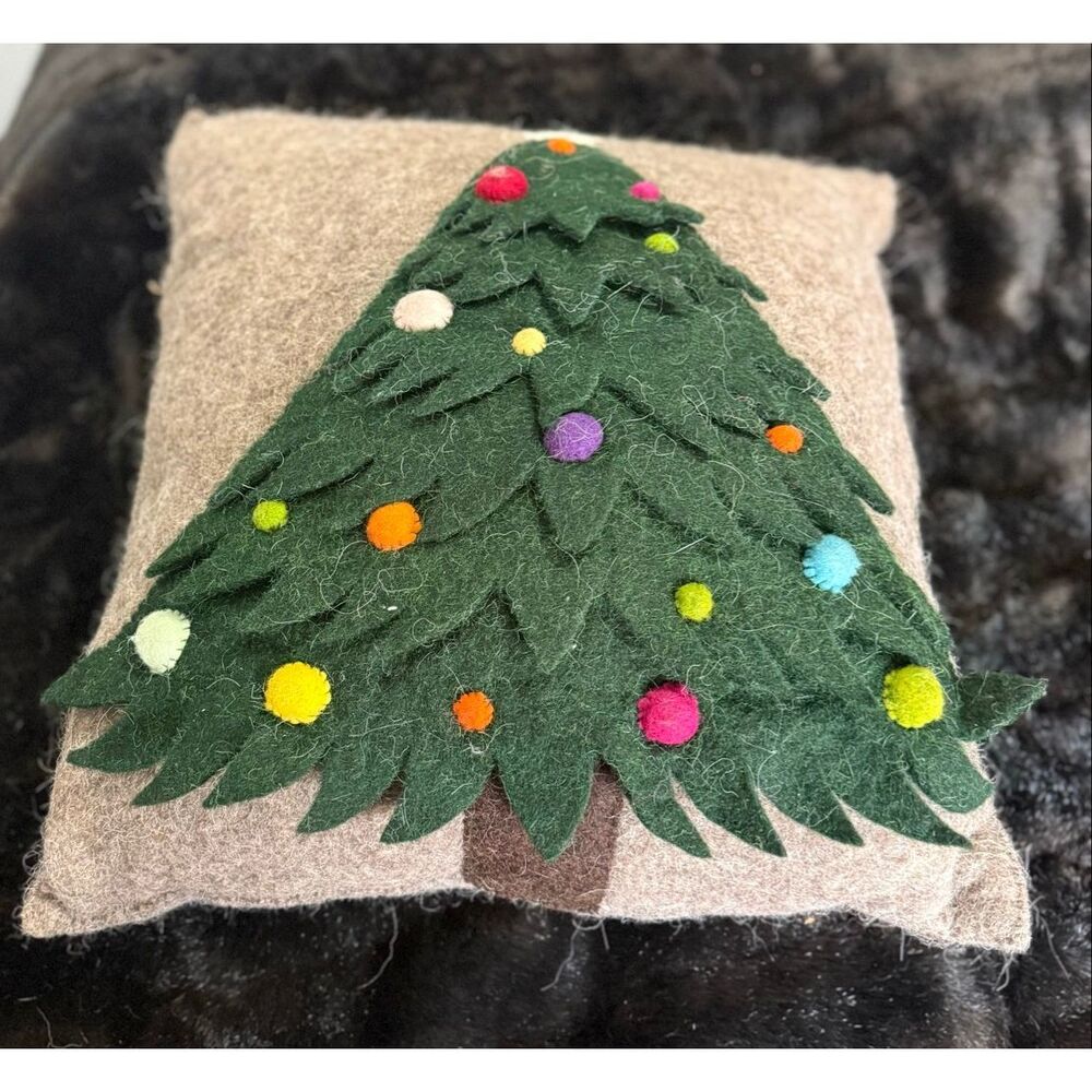 Arcadia home Hand-Felted Christmas‎ Tree Pillow wool 18" ornaments